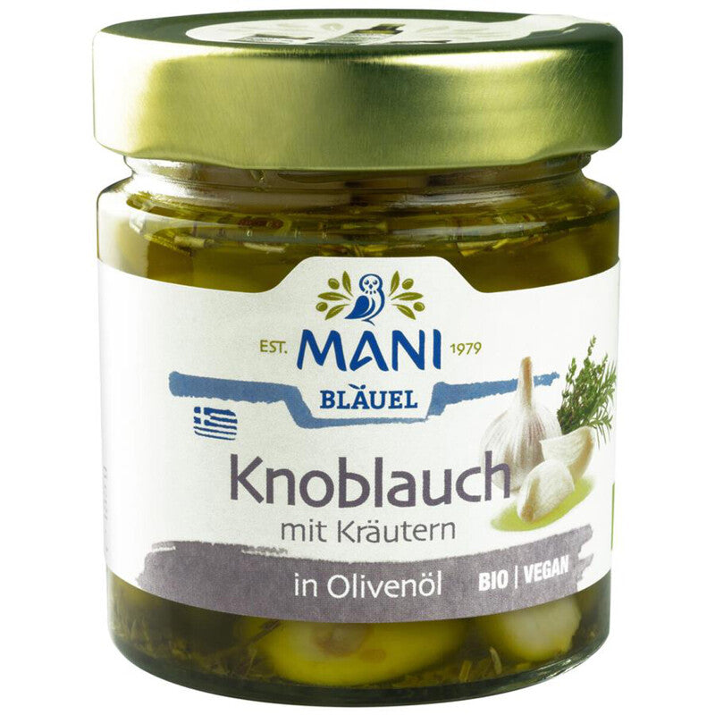 Bio cesnak s bylinkami v oleji 185 g MANI BLÄUEL
