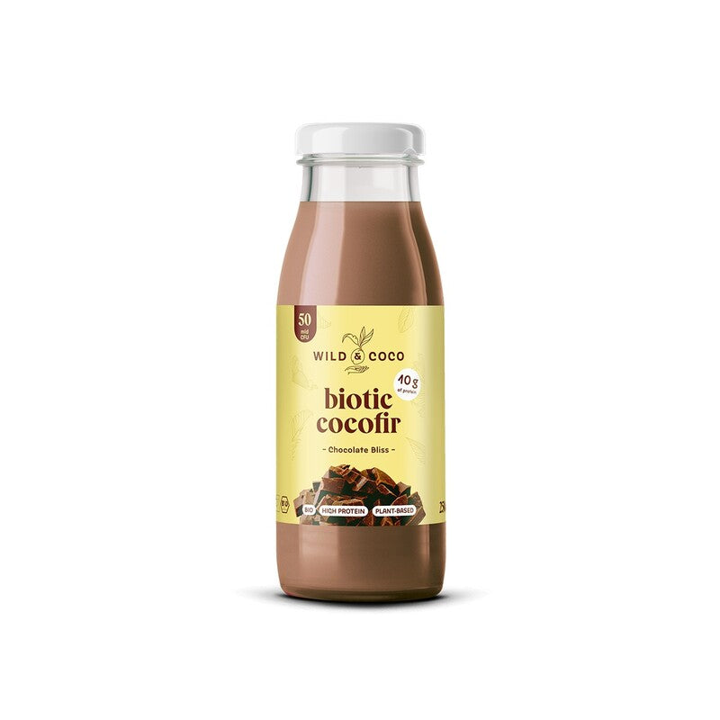 Proteínová alternatíva kefíru z kokosu Biotic Cocofir Chocolate Bliss raw bio 250 ml Wild
