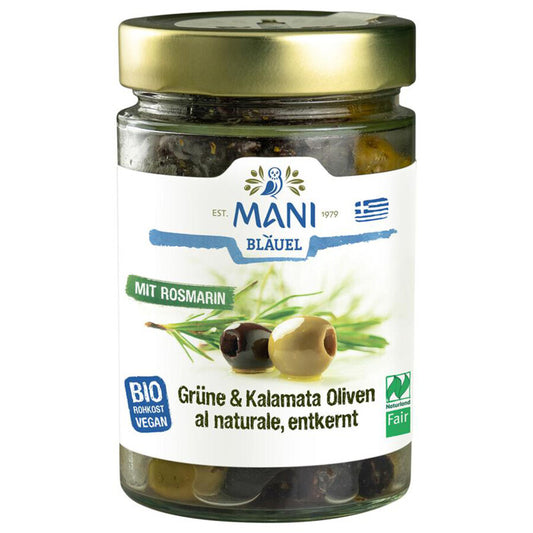 Bio olivy kalamata s z rozmarínom 175g MANI BLÄUEL