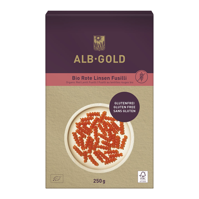Cestoviny fusilli bezlepkové z červenej šošovice bio 250g ALB
