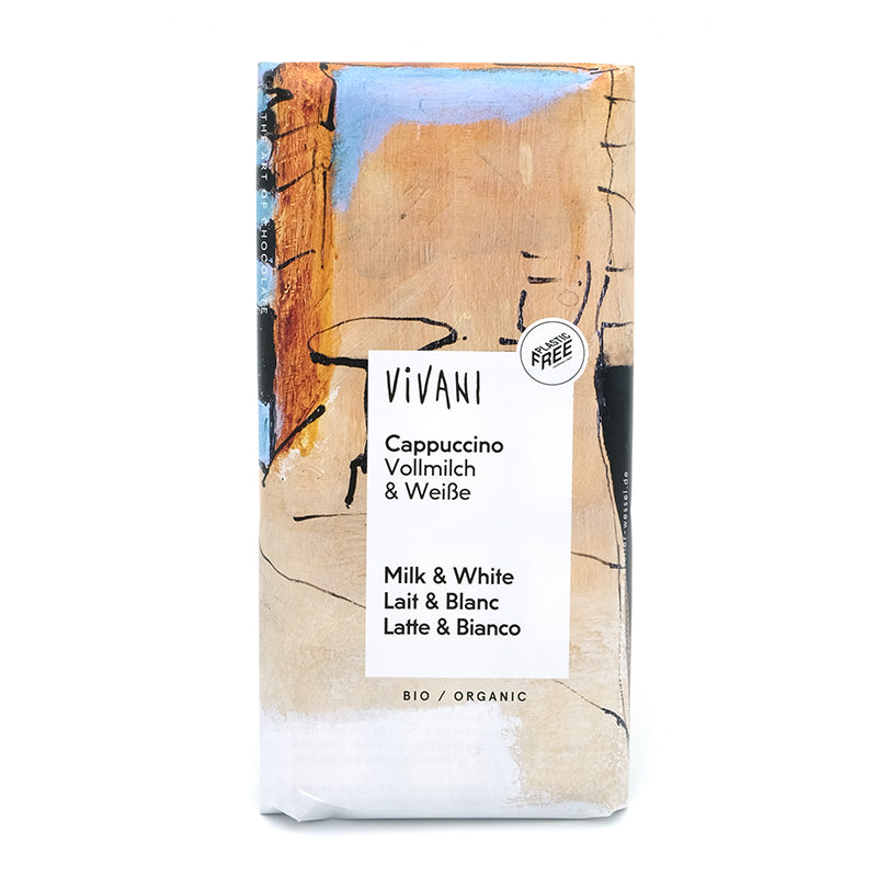 Čokoláda cappuccino mliečna a biela bio 100g Vivani