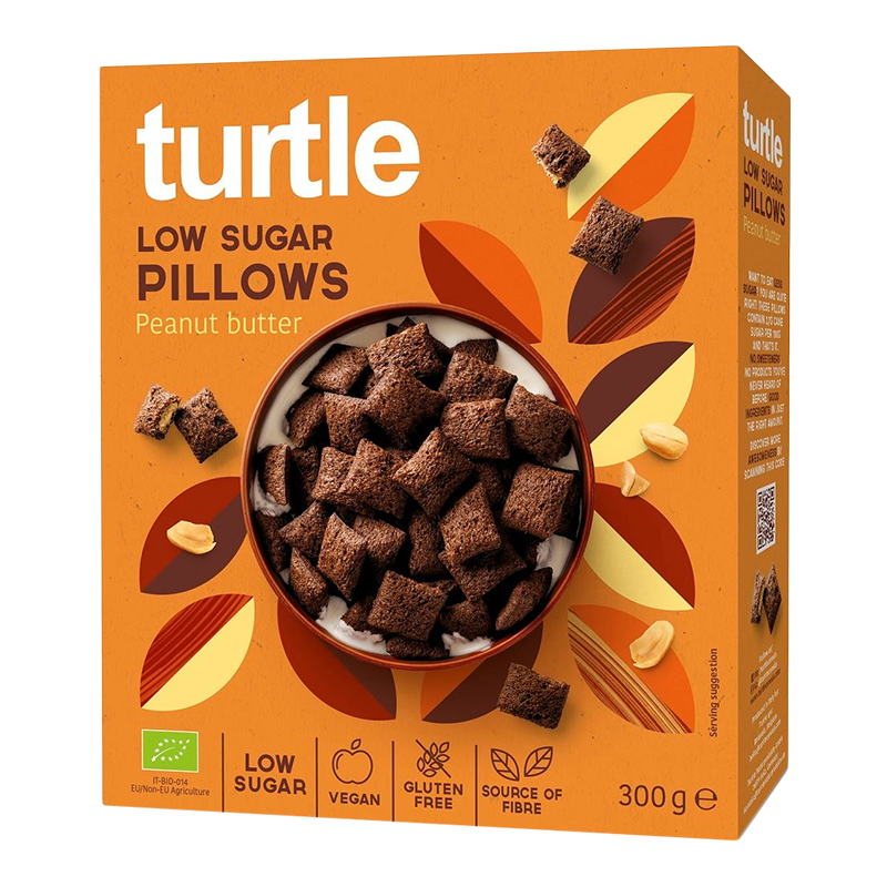Raňajkové vankúšiky s arašidovým maslom Low Sugar bio 300g Turtle