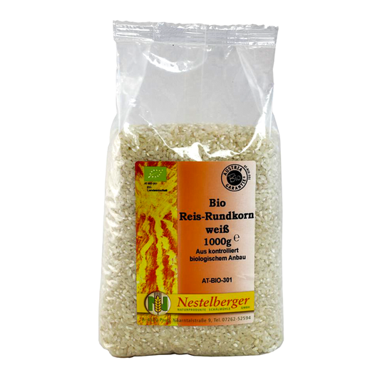 Ryža guľatozrrná biela bio 1kg Nestelberger