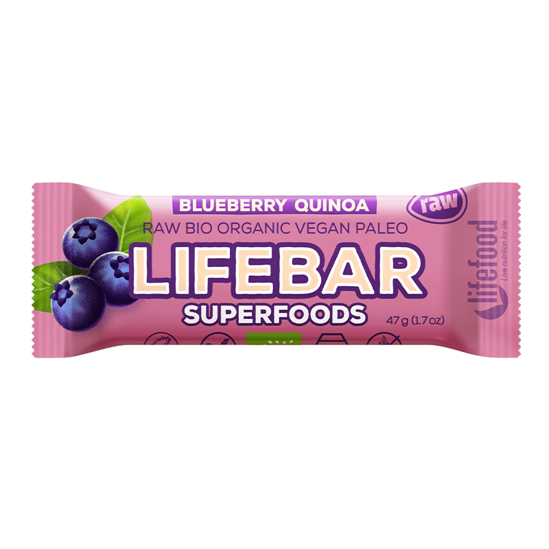 Tyčinka Lifebar Superfoods čučoriedka a quinoa  bio 40g Lifefood
